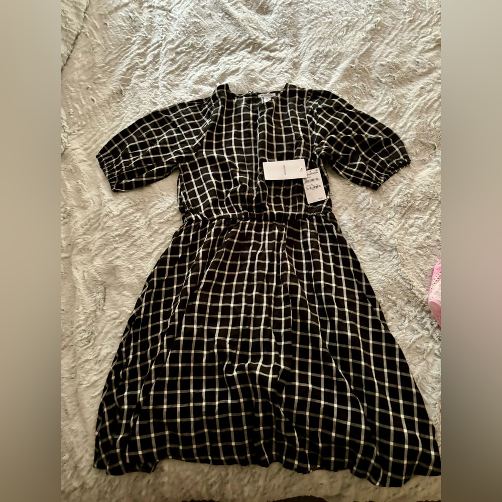Nordstrom Brand Beatix Plaid Black and White Girls Dress NEW With Tags
